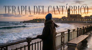 Persona paseando y mirando el mar en el Muro de San Lorenzo de Gijón para mejorar su bienestar.